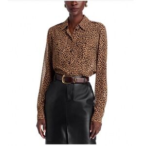 Michael‎ Kors Printed Button Front Shirt Cafe Leopard Print XS